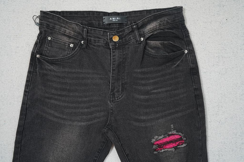 AMlRI BLACK JEANS RED PATCHS
