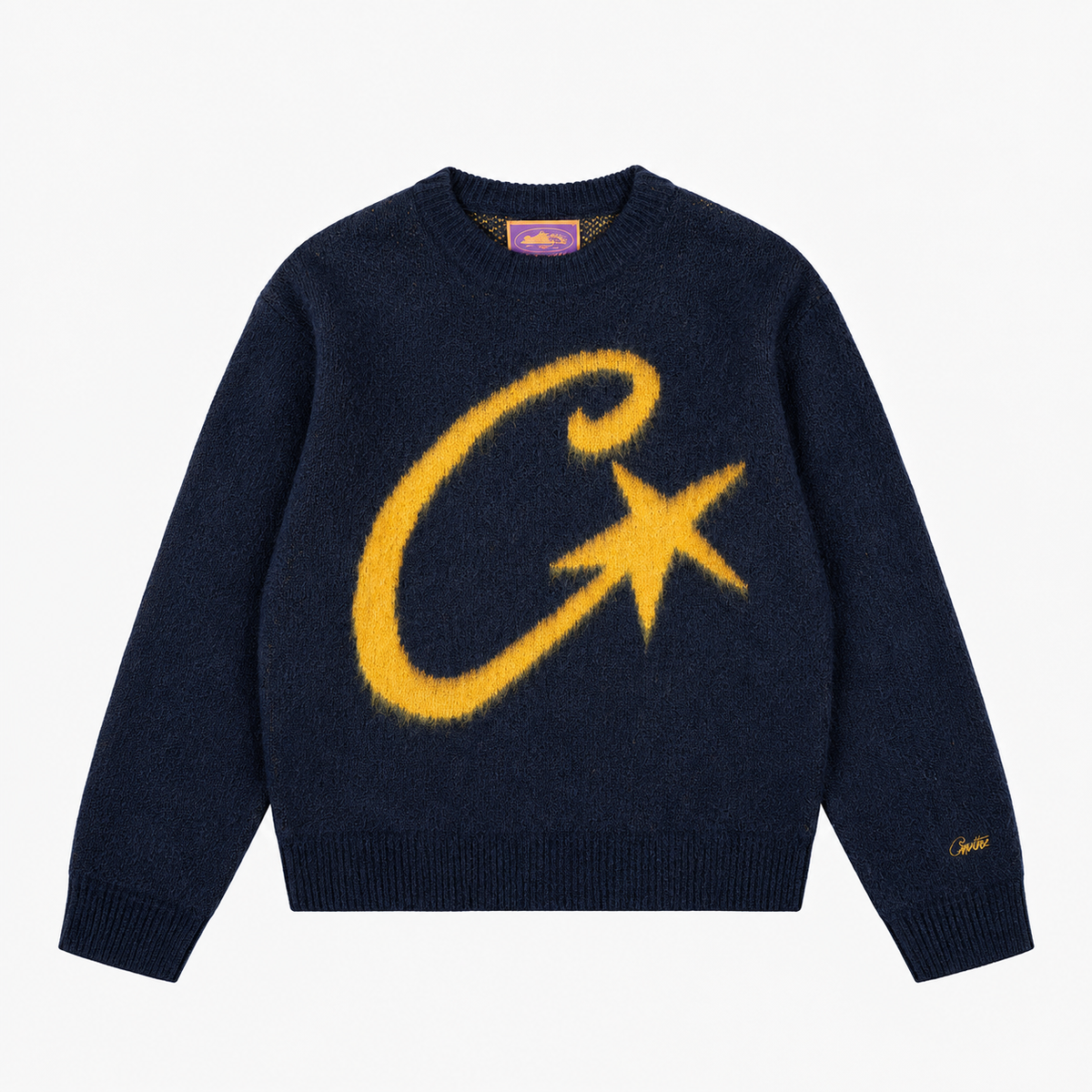 NAVY BLUE C STAR MOHAIR KNIT SWEATER