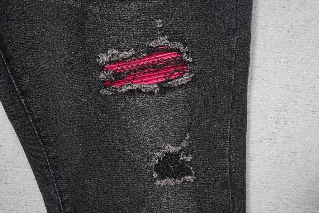 AMlRI BLACK JEANS RED PATCHS