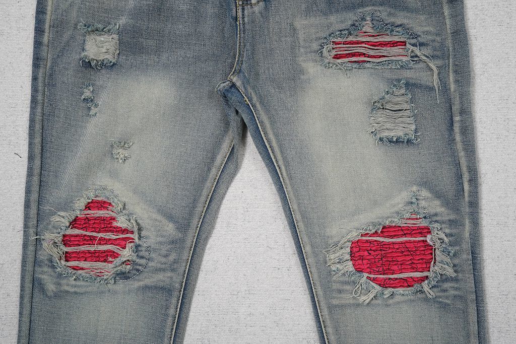 AMlRI BLUE/GREY JEANS RED PATCHS