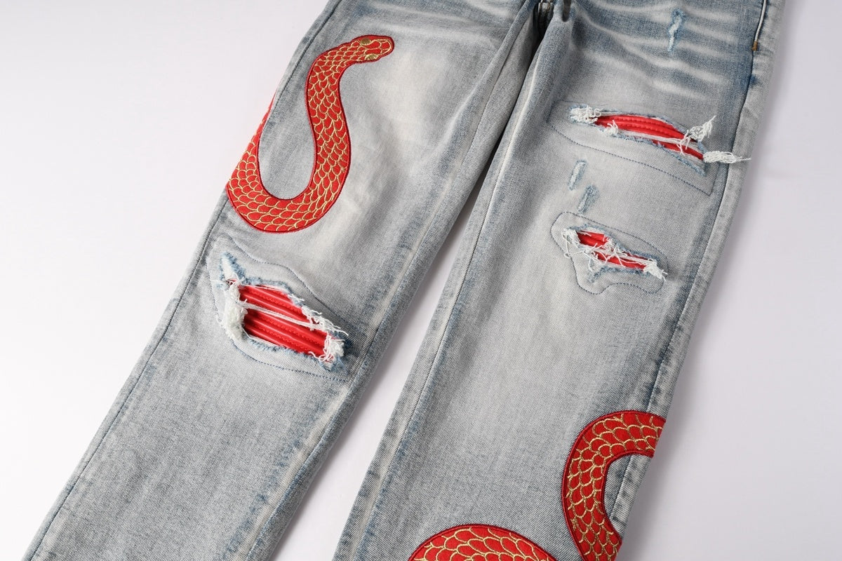 RED JEANS BLACK SNAKE