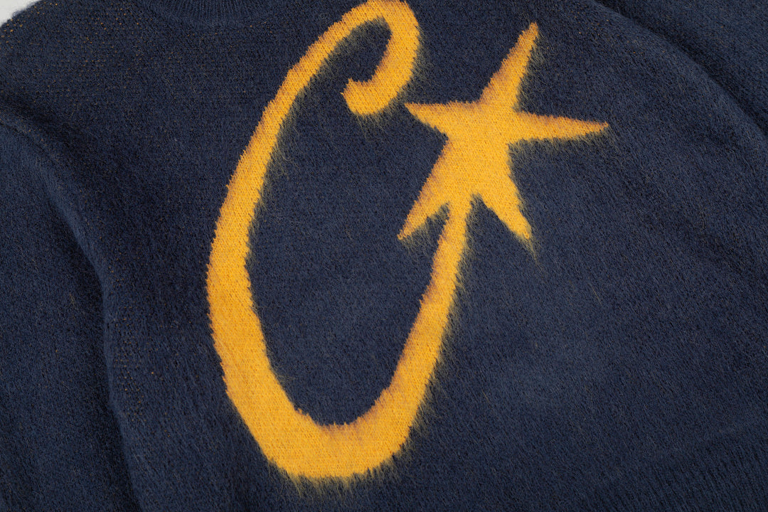 NAVY BLUE C STAR MOHAIR KNIT SWEATER