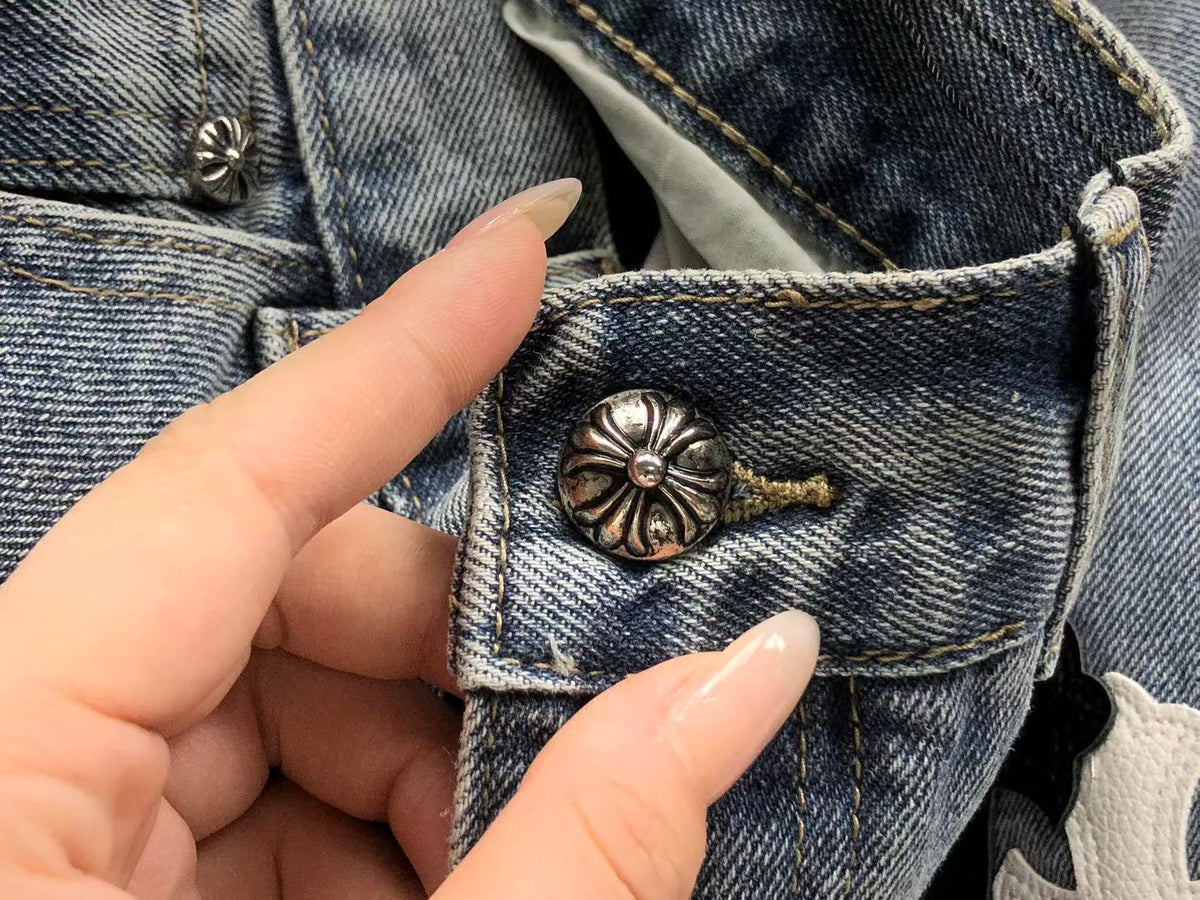 CHROME GREY JEANS BLACK WHITE CROSS