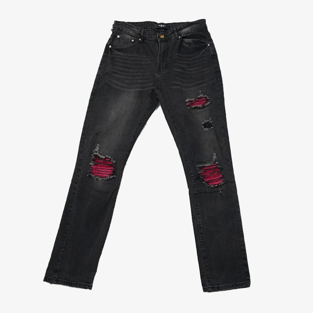 AMlRI BLACK JEANS RED PATCHS