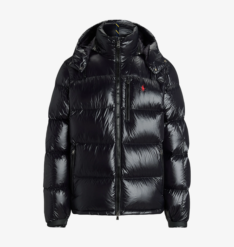 RL shiny black puffer jacket
