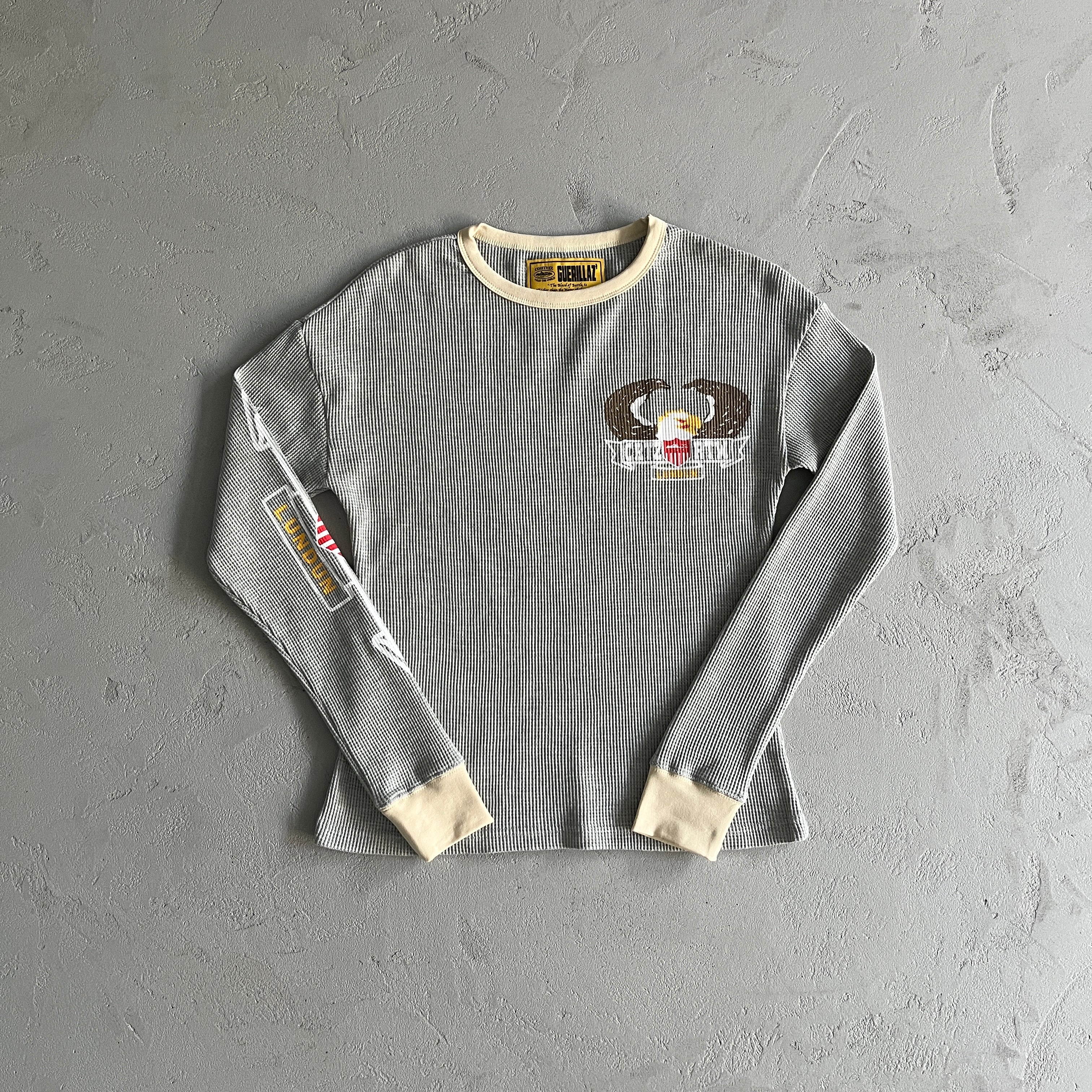 Eagle Print Waffle Long Sleeve- Light Gray