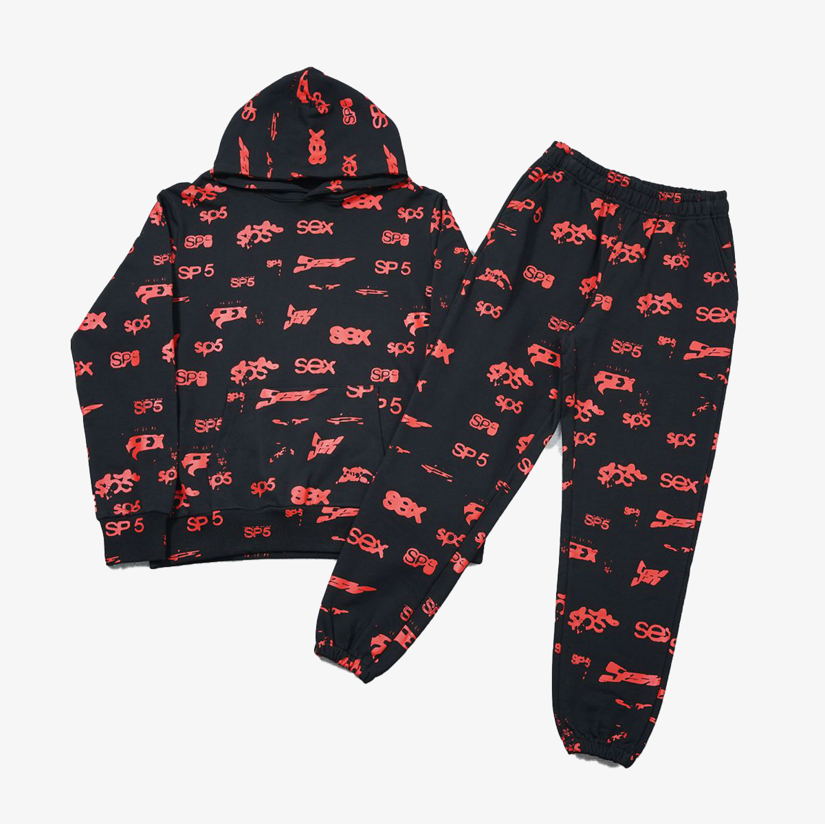 FULL SP5DER TRACKSUIT BLACK AND RED FULL PRINT