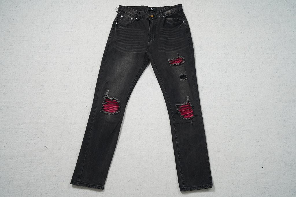 AMlRI BLACK JEANS RED PATCHS