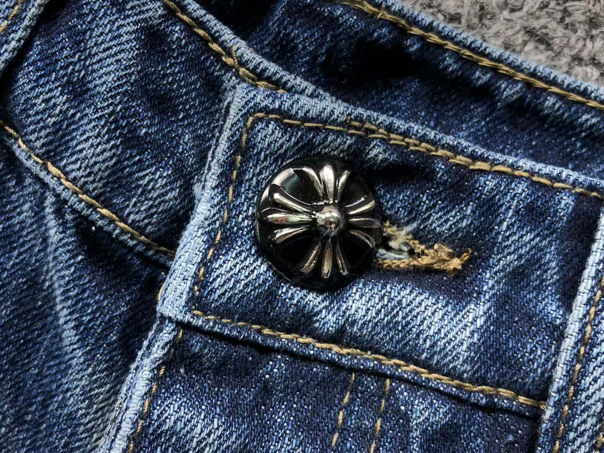 CHROME DARK BLUE JEANS BLAKC WHITE CROSS