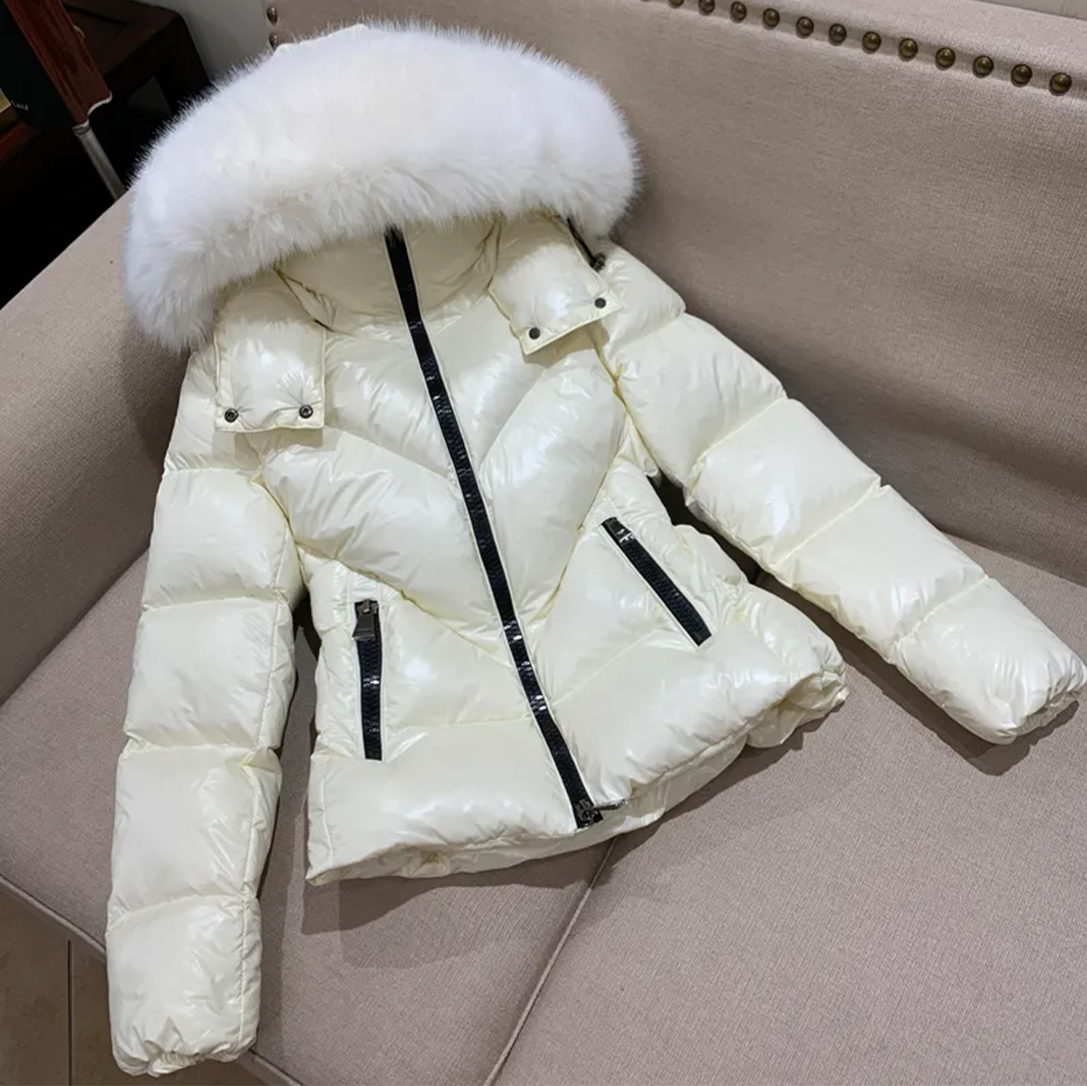 MNCLR CREAM FUIR PUFFER JACKET