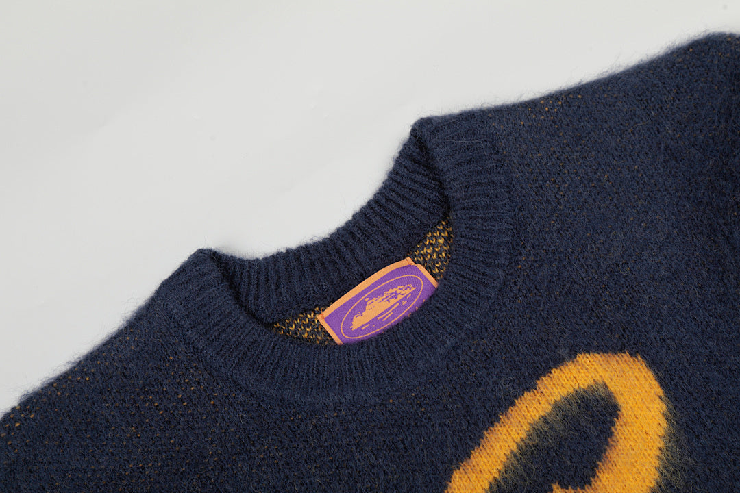 NAVY BLUE C STAR MOHAIR KNIT SWEATER