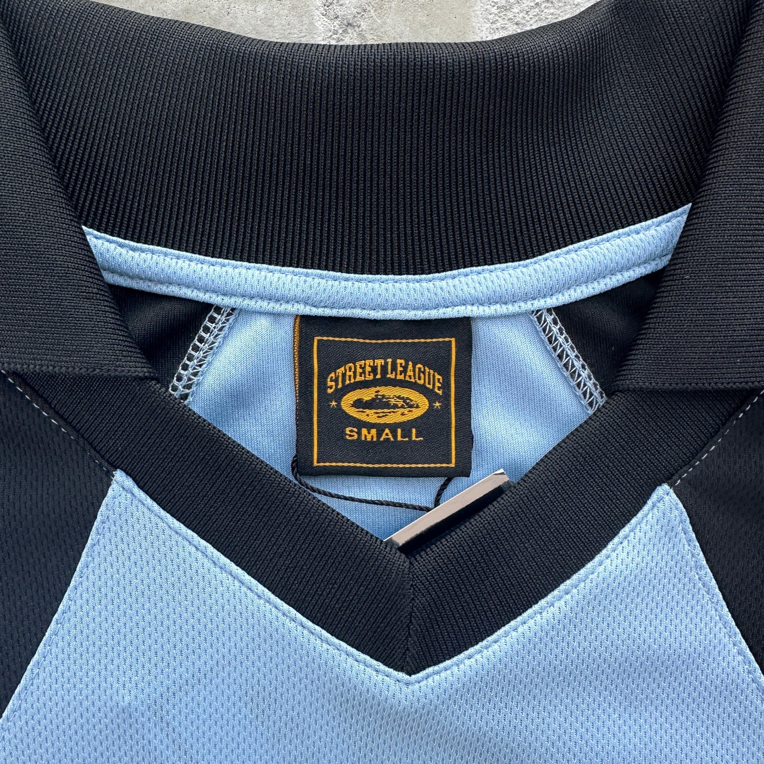 BABY BLUE PANEL FOOTBALL SHIRT TEE - CRTZ
