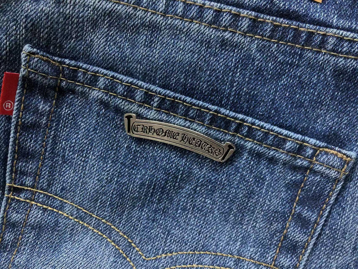 CHROME DARK BLUE JEANS BLAKC WHITE CROSS
