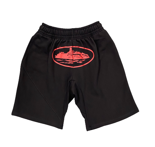 Black and Red Alcatraz Logo shorts