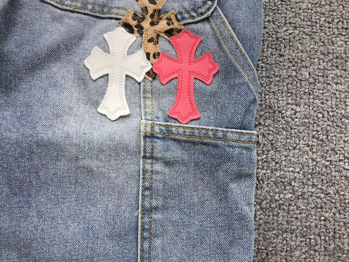 CHROME BLUE JEANS PINK WHITE CHEETAH CROSS