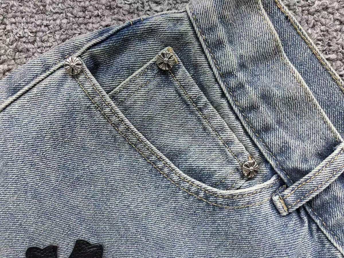 CHROME GREY JEANS BLACK WHITE CROSS