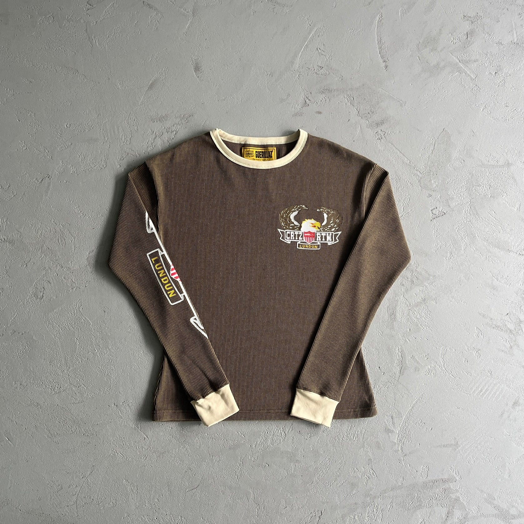 Eagle Print Waffle Long Sleeve- BROWN