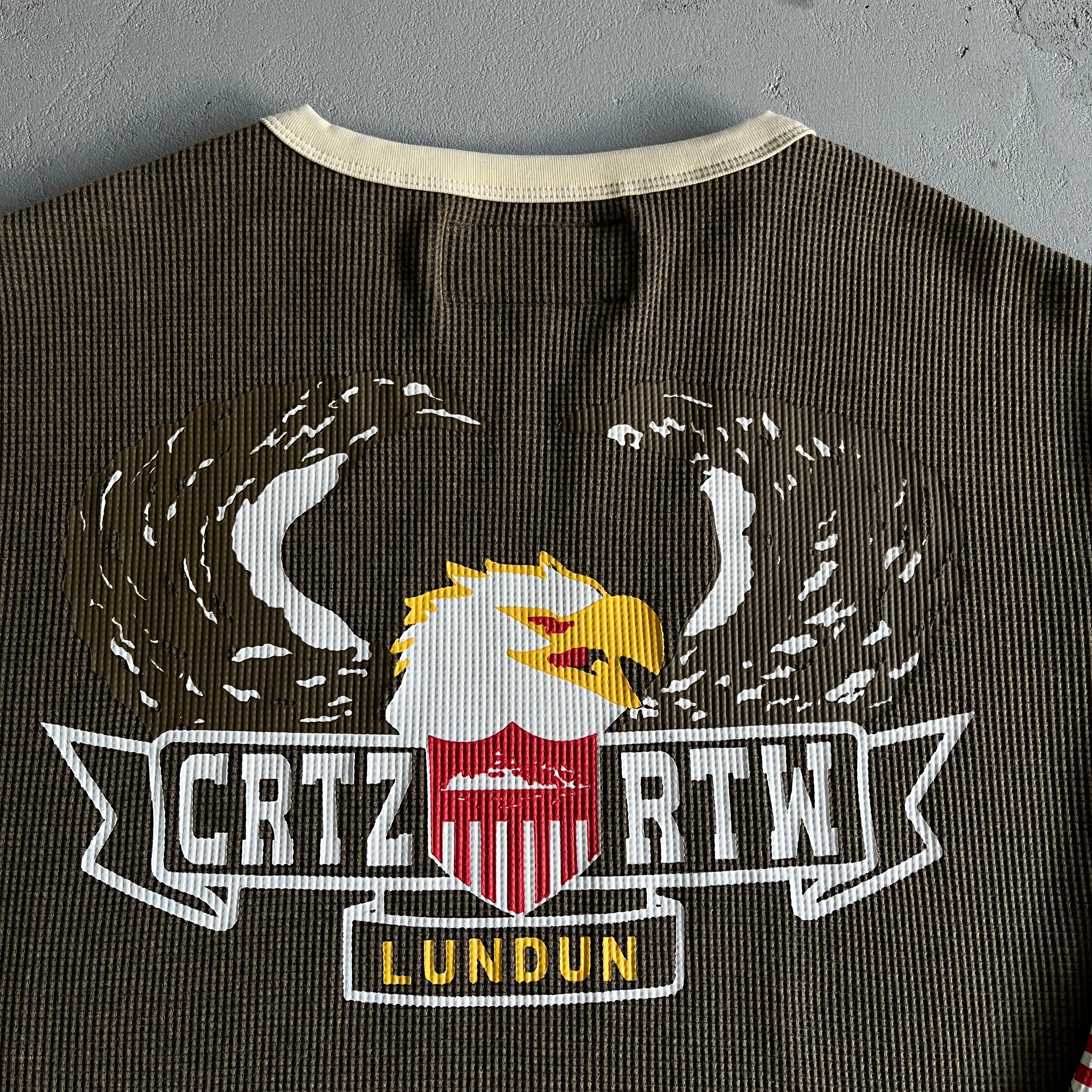 Eagle Print Waffle Long Sleeve- BROWN