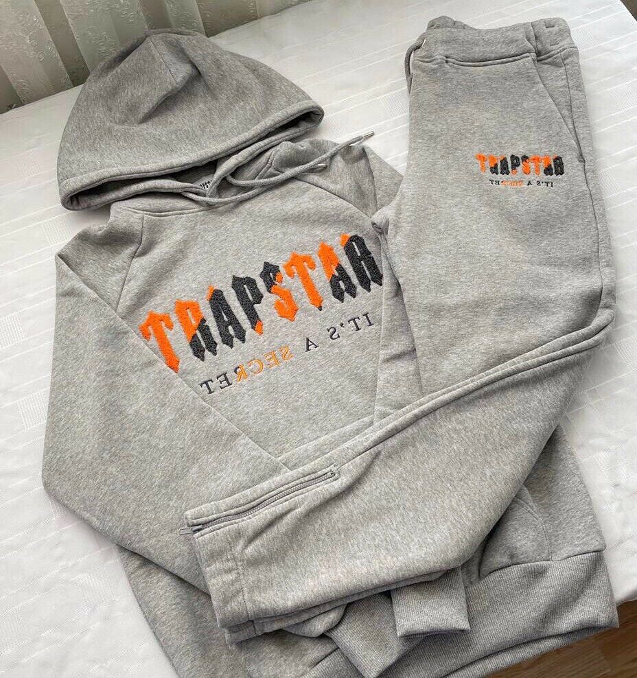 Orange Grey Chenille Decoded Hooded Tracksuit