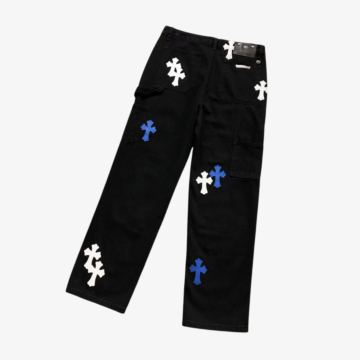 CHROME BLACK JEANS WHITE AND BLUE CROSS
