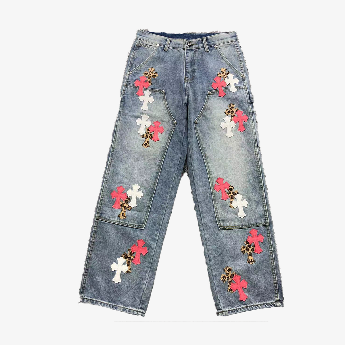 CHROME BLUE JEANS PINK WHITE CHEETAH CROSS