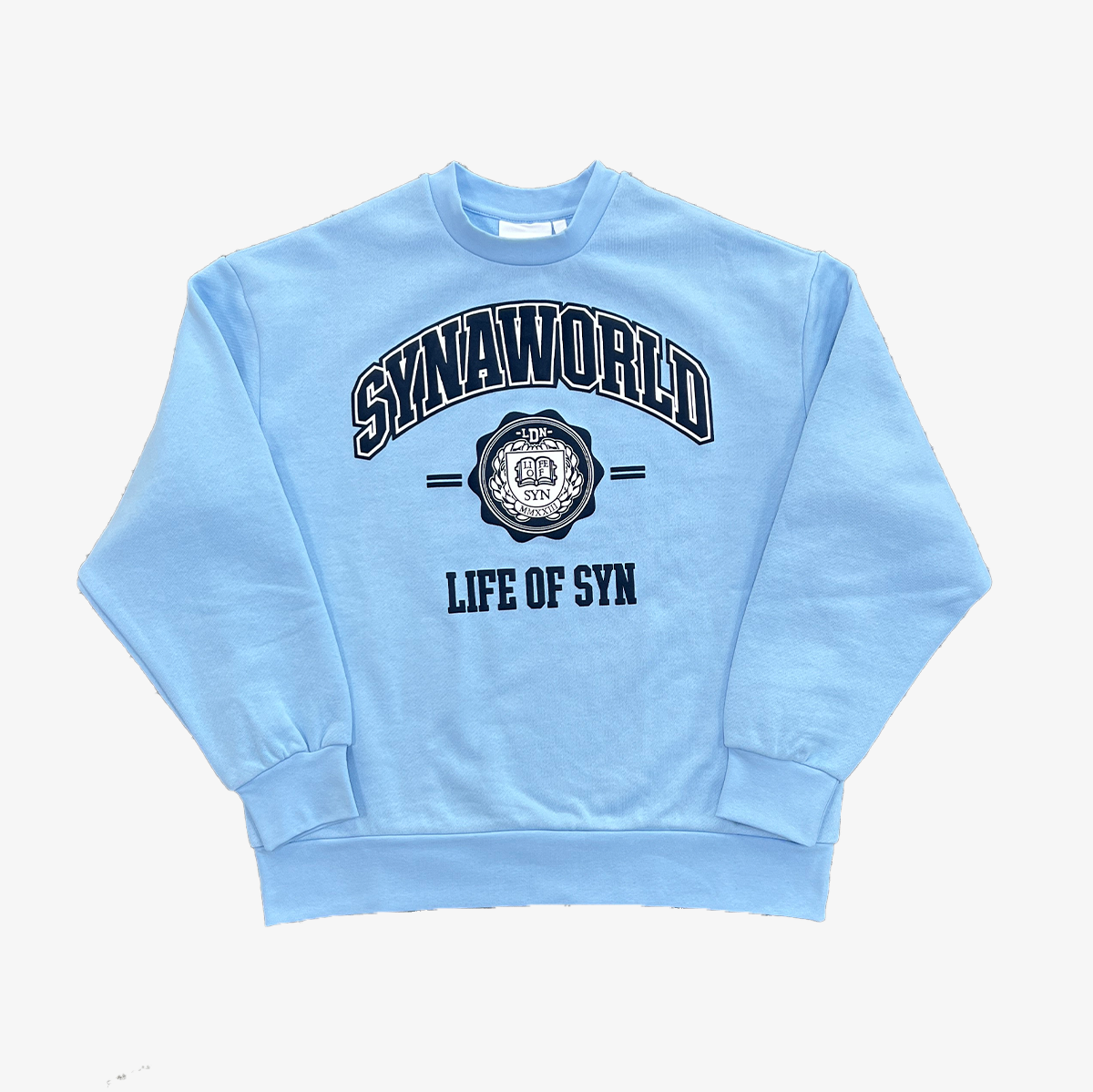 SYNA LONG SLEEVE VARSITY CREW SWEAT- BABY BLUE