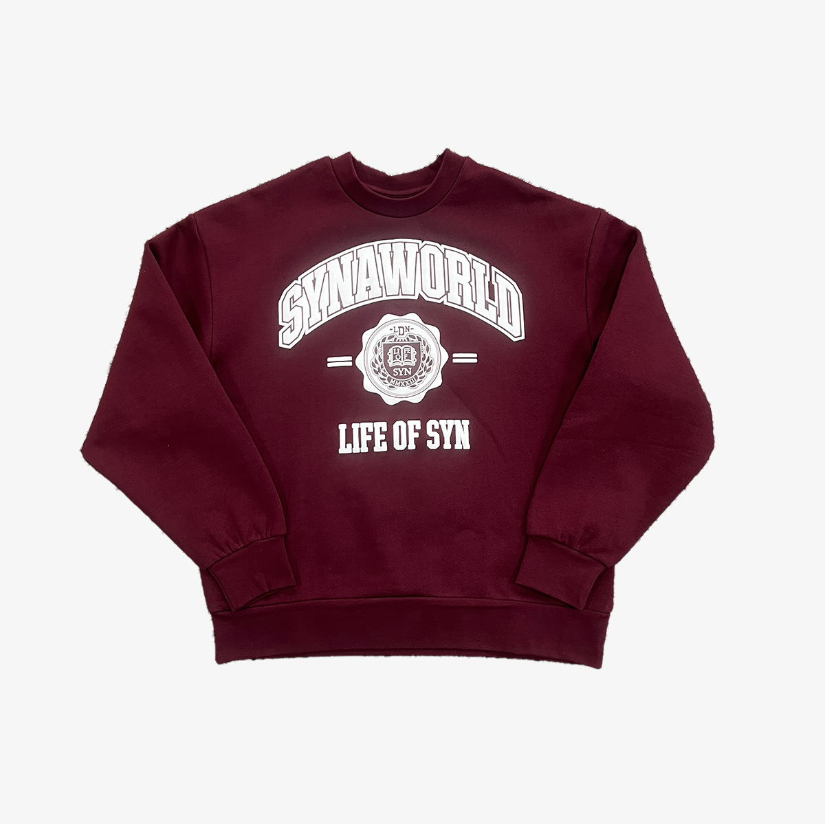 SYNA LONG SLEEVE VARSITY CREW SWEAT- MAROON