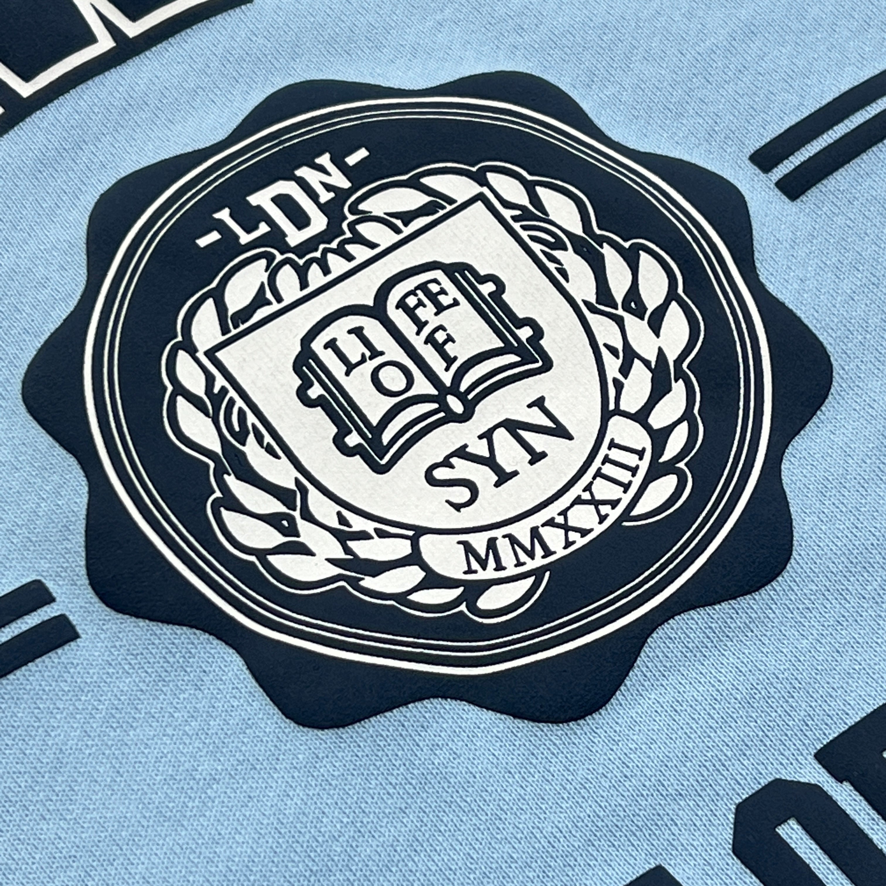 SYNA LONG SLEEVE VARSITY CREW SWEAT- BABY BLUE