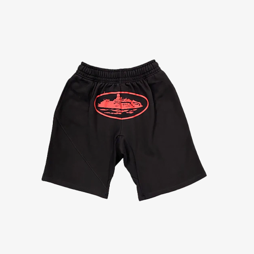 Black and Red Alcatraz Logo shorts