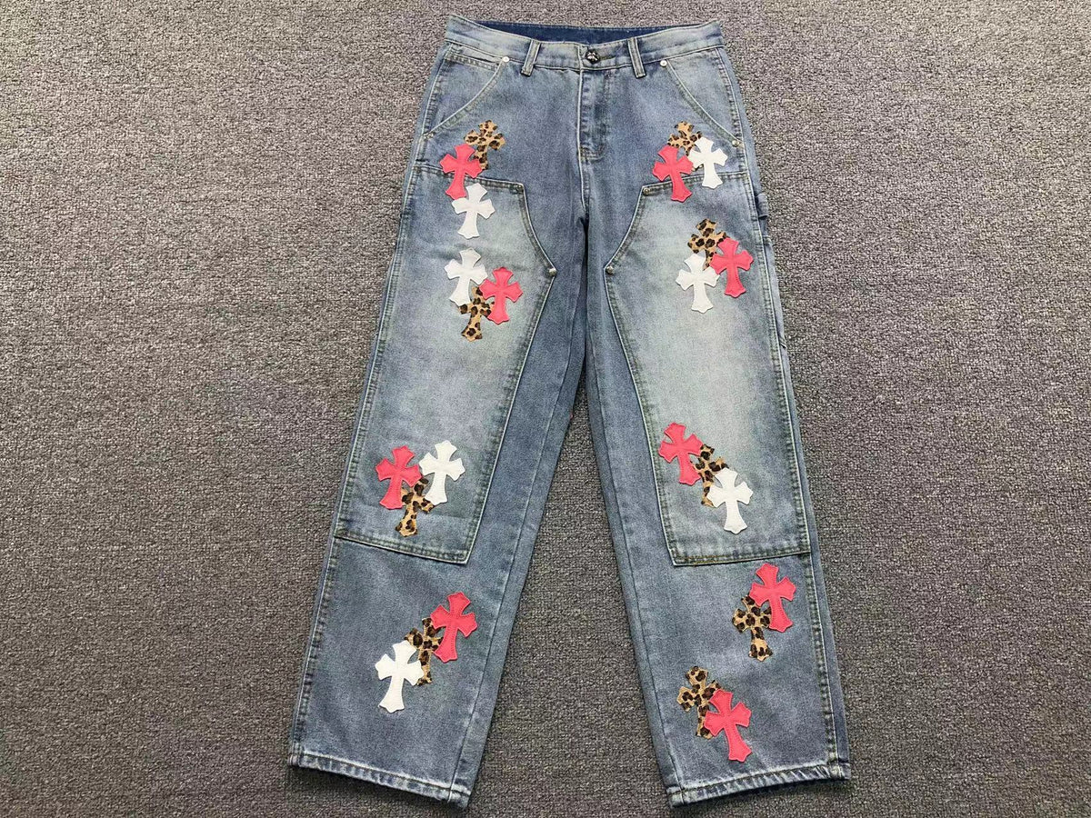 CHROME BLUE JEANS PINK WHITE CHEETAH CROSS