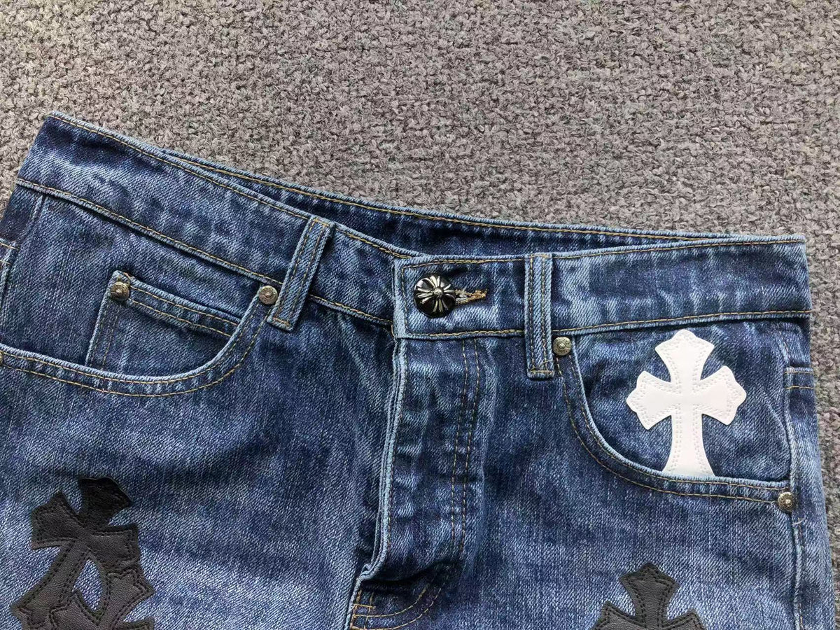 CHROME DARK BLUE JEANS BLAKC WHITE CROSS